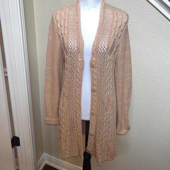 Sundance Long Open Weave Tan Cardigan - Picture 3 of 11
